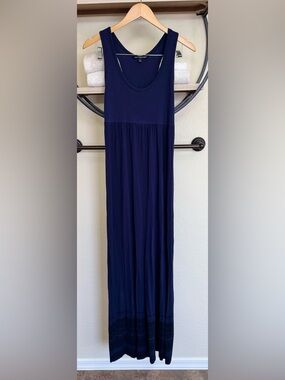 Saint Tropez West Navy Blue Sleeveless Racerback Maxi Dress with Black Stripes